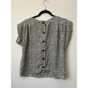 Who What Wear Black/White Spotted Blouse w/Back Buttons Closure - Sz Medium